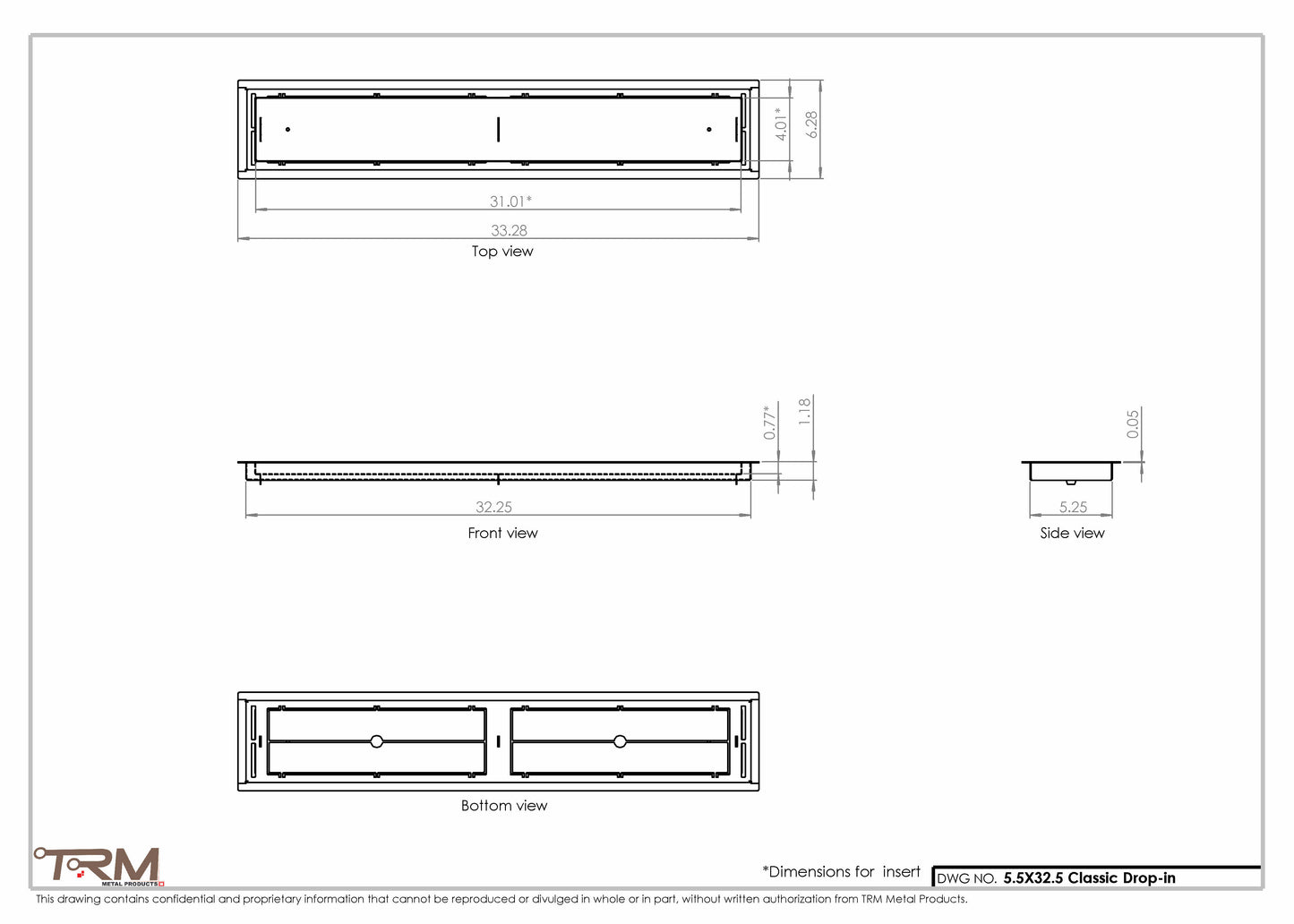 5.5x32.5 - Classic Drop-in Air Vent, Flush Floor-Matching, All Metal, Floor Vent Cover - TRM Metal  32.5x5.5