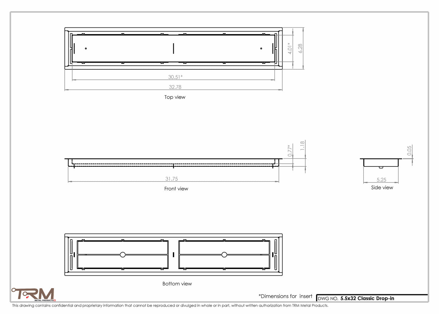 5.5x32 - Classic Drop-in Air Vent, Flush Floor-Matching, All Metal, Floor Vent Cover - TRM Metal  32x5.5