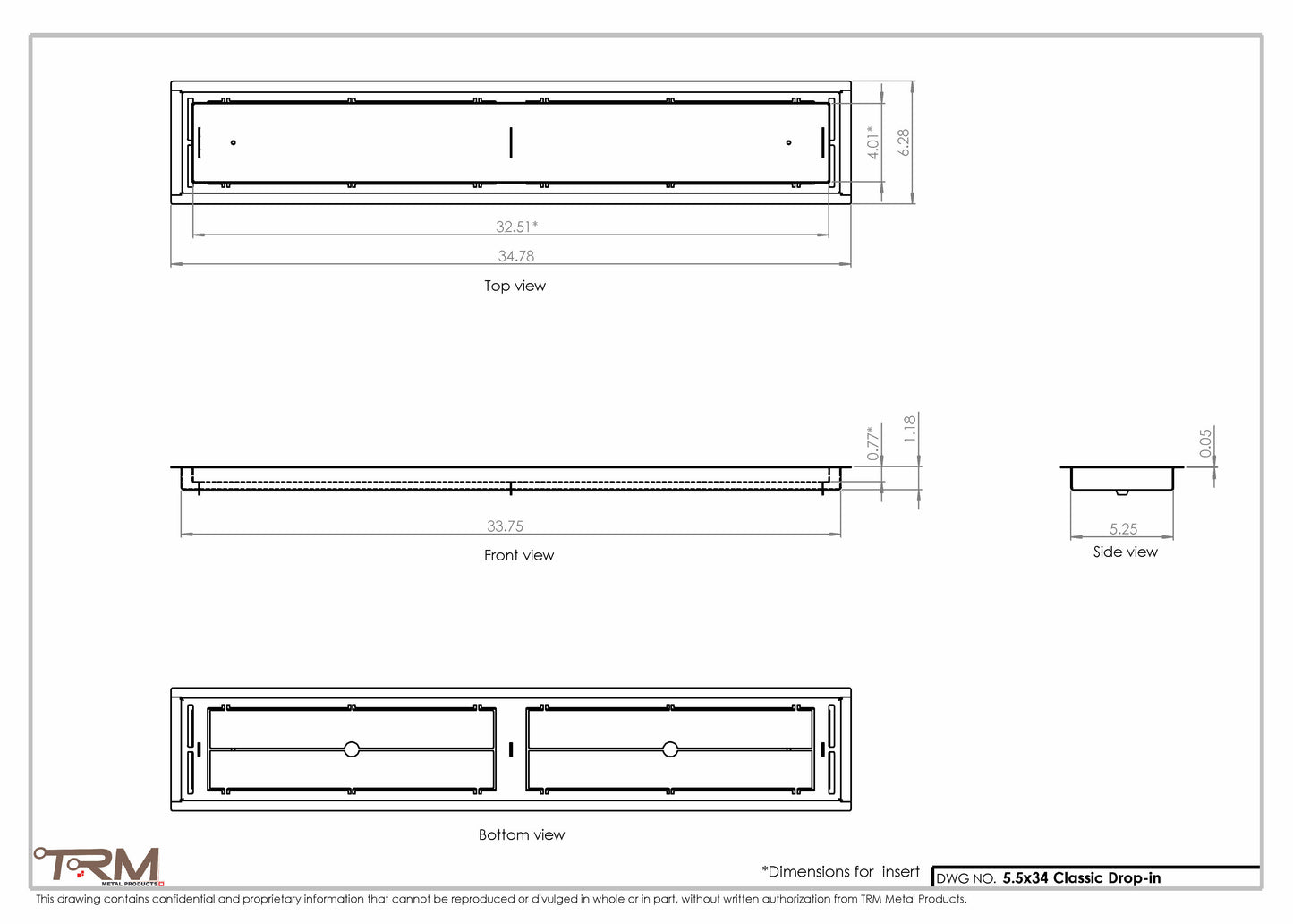5.5x34 - Classic Drop-in Air Vent, Flush Floor-Matching, All Metal, Floor Vent Cover - TRM Metal  34x5.5