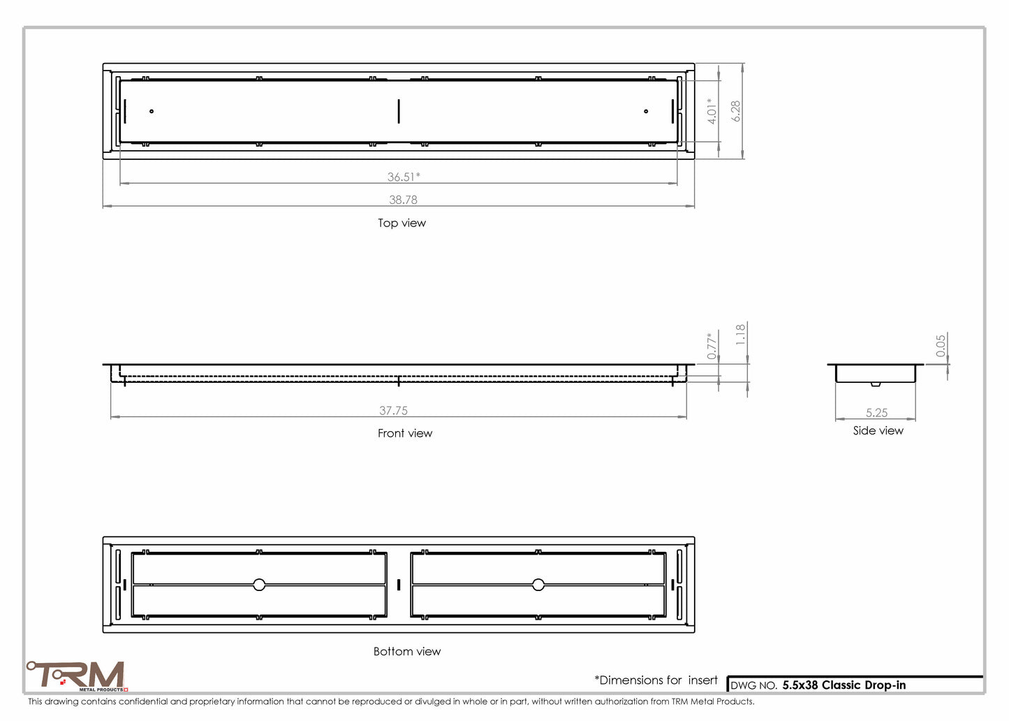5.5x38 - Classic Drop-in Air Vent, Flush Floor-Matching, All Metal, Floor Vent Cover - TRM Metal  38x5.5