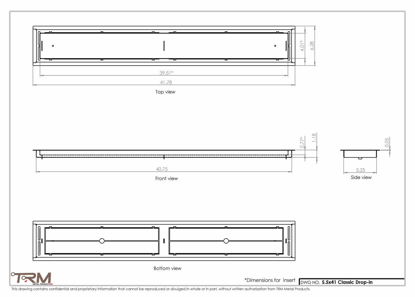 5.5x41 - Classic Drop-in Air Vent, Flush Floor-Matching, All Metal, Floor Vent Cover - TRM Metal  41x5.5