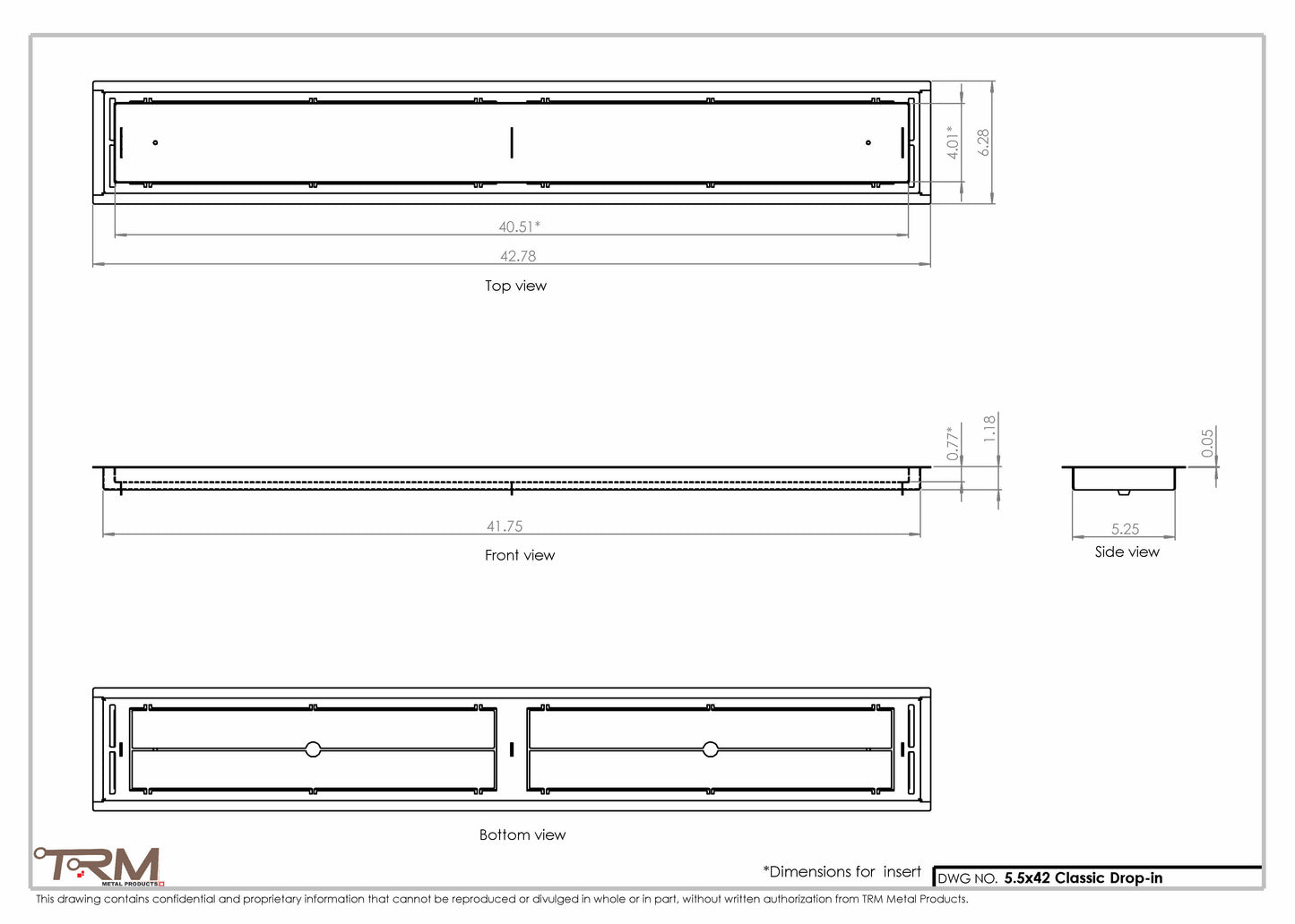 5.5x42 - Classic Drop-in Air Vent, Flush Floor-Matching, All Metal, Floor Vent Cover - TRM Metal  42x5.5