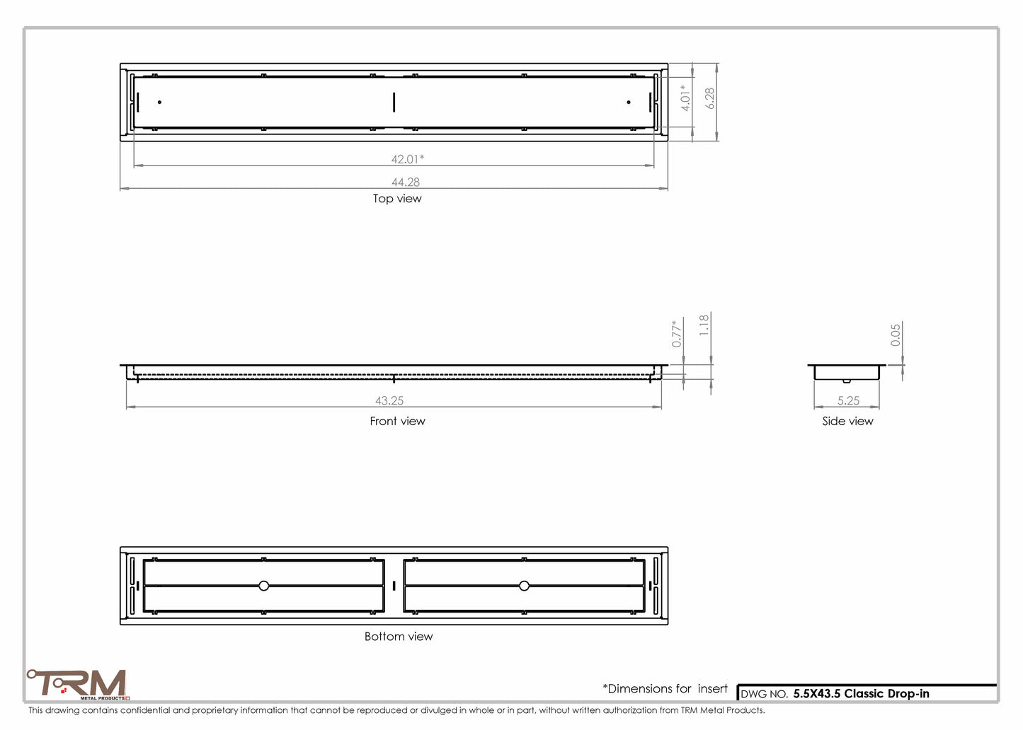 5.5x43.5 - Classic Drop-in Air Vent, Flush Floor-Matching, All Metal, Floor Vent Cover - TRM Metal  43.5x5.5