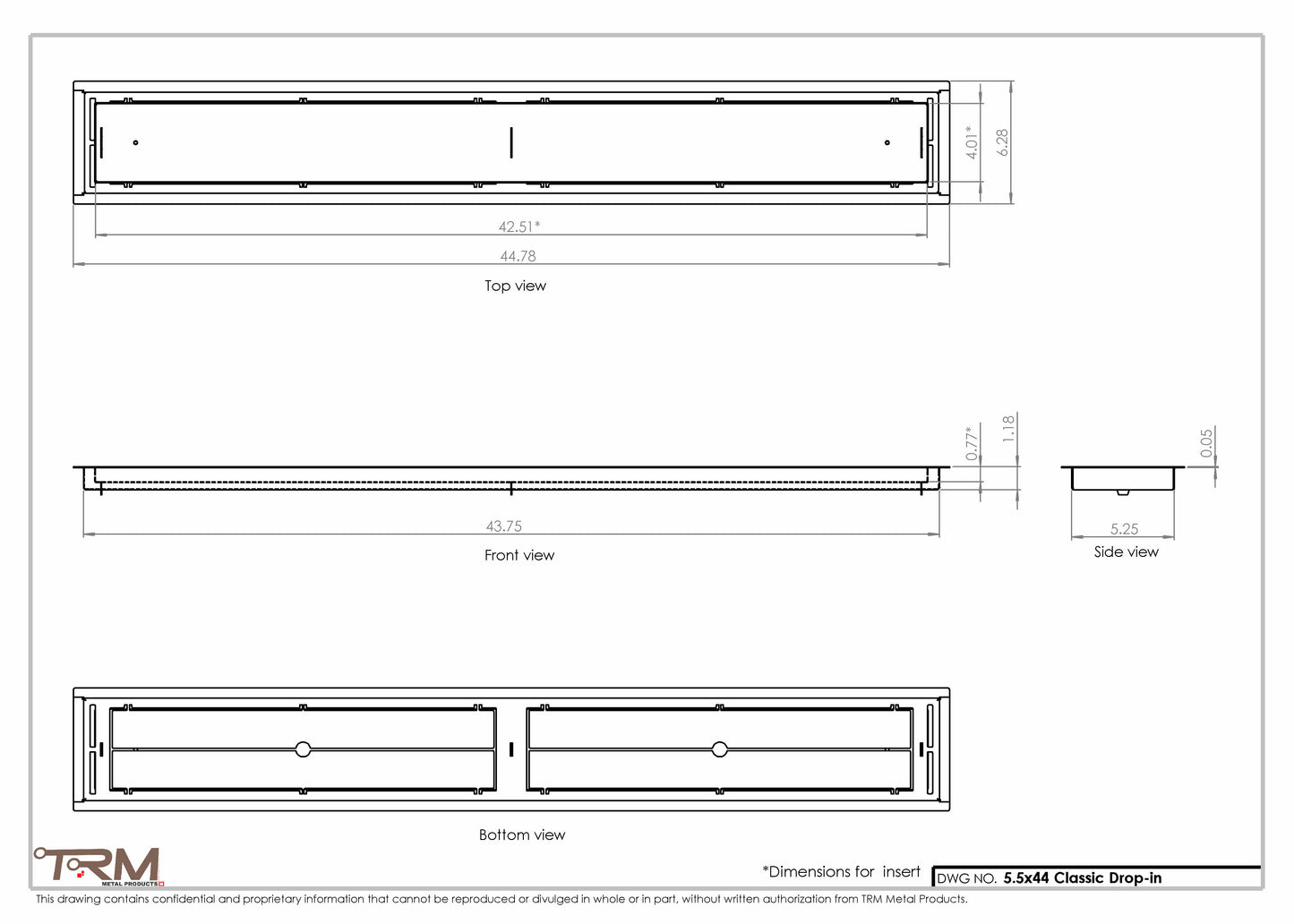 5.5x44 - Classic Drop-in Air Vent, Flush Floor-Matching, All Metal, Floor Vent Cover - TRM Metal  44x5.5