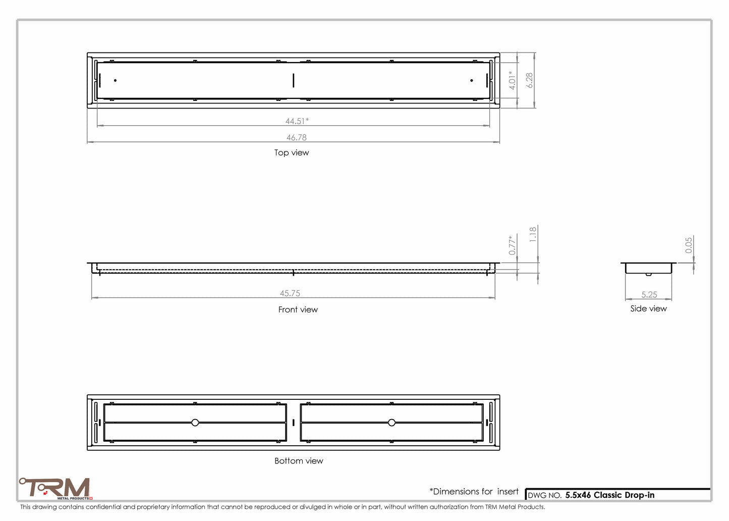 5.5x46 - Classic Drop-in Air Vent, Flush Floor-Matching, All Metal, Floor Vent Cover - TRM Metal  46x5.5