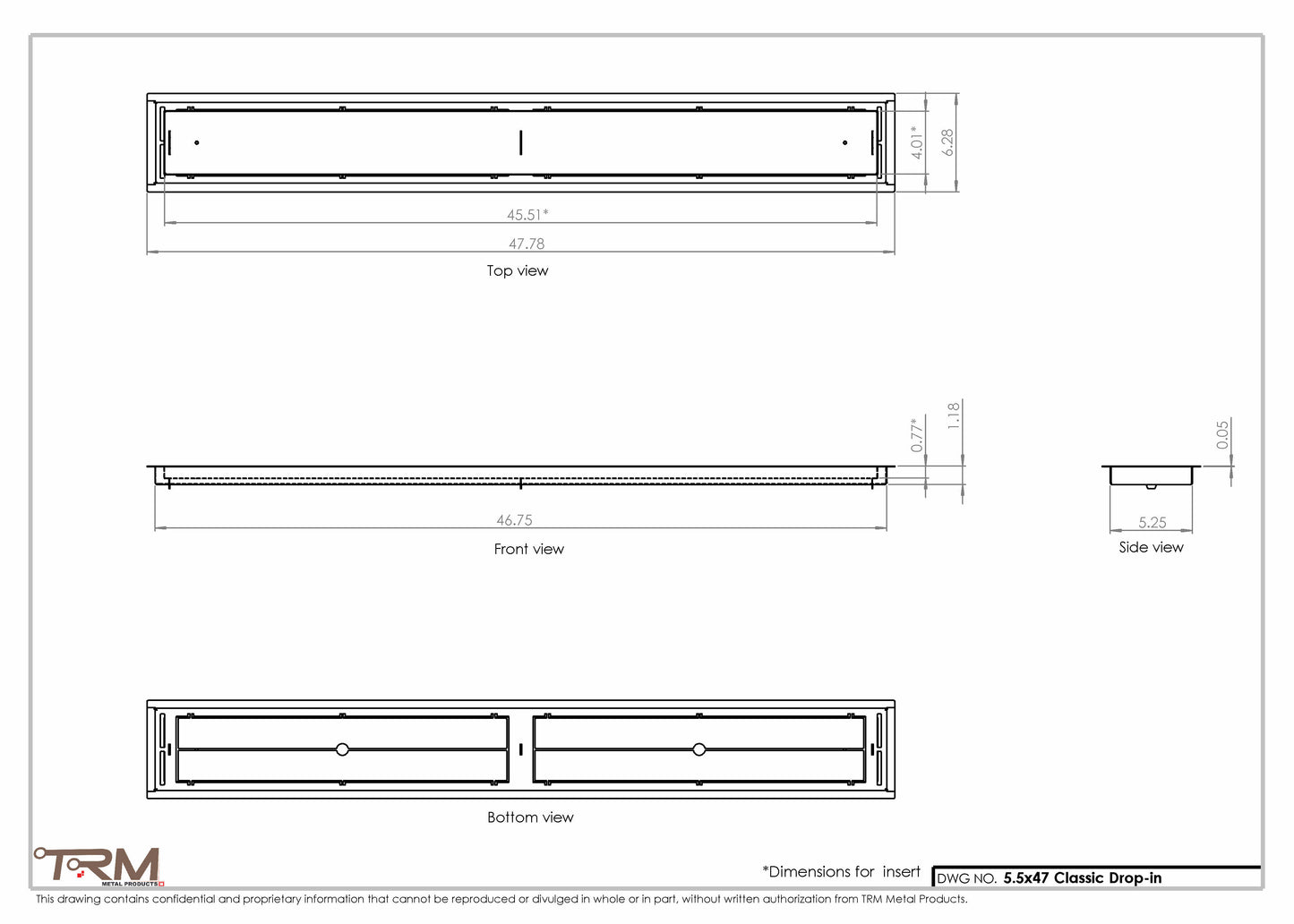 5.5x47 - Classic Drop-in Air Vent, Flush Floor-Matching, All Metal, Floor Vent Cover - TRM Metal  47x5.5