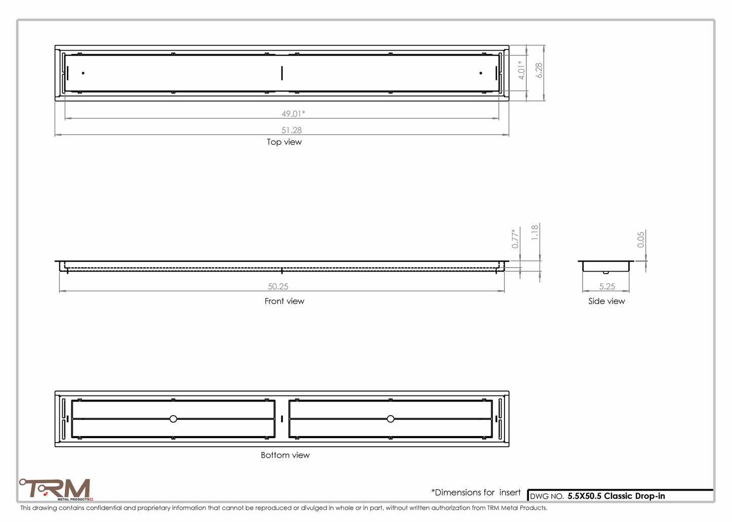 5.5x50.5 - Classic Drop-in Air Vent, Flush Floor-Matching, All Metal, Floor Vent Cover - TRM Metal  50.5x5.5