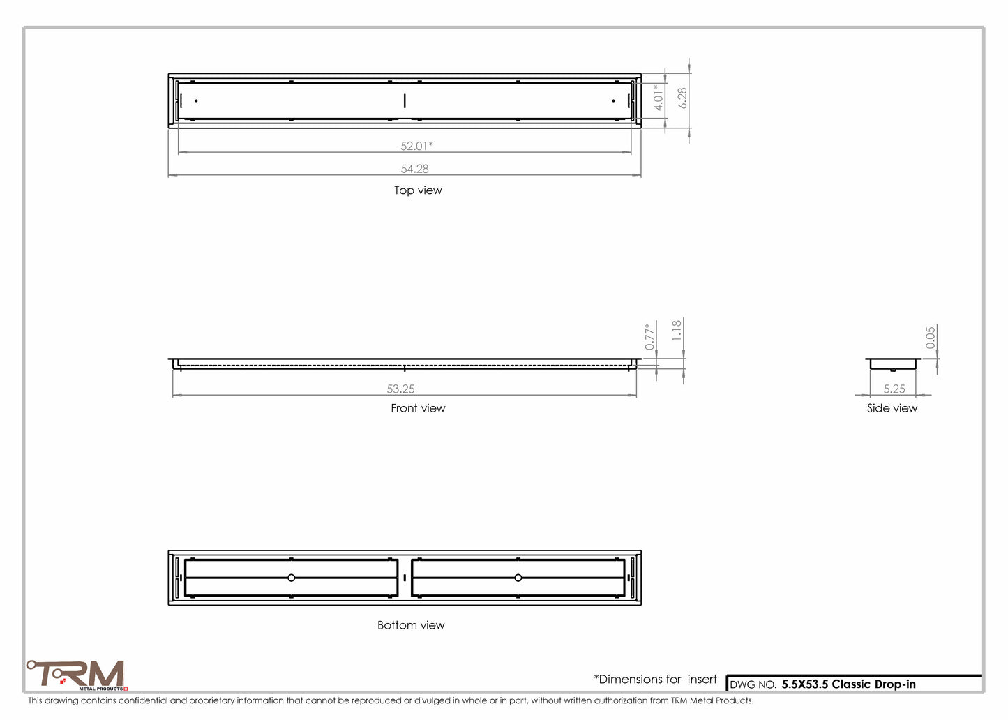 5.5x53.5 - Classic Drop-in Air Vent, Flush Floor-Matching, All Metal, Floor Vent Cover - TRM Metal  53.5x5.5