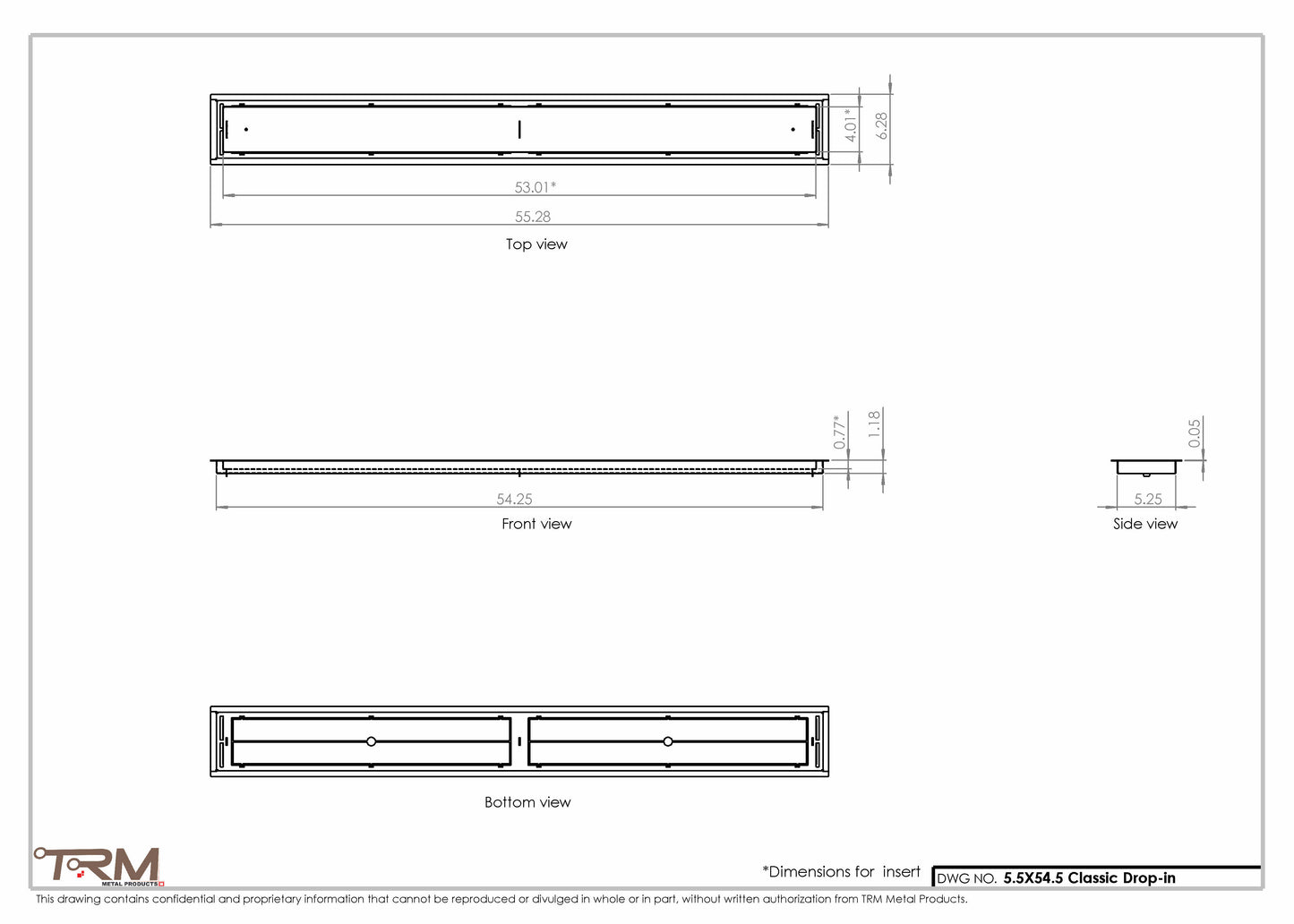 5.5x54.5 - Classic Drop-in Air Vent, Flush Floor-Matching, All Metal, Floor Vent Cover - TRM Metal  54.5x5.5