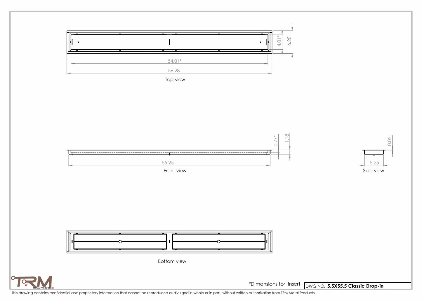 5.5x55.5 - Classic Drop-in Air Vent, Flush Floor-Matching, All Metal, Floor Vent Cover - TRM Metal  55.5x5.5