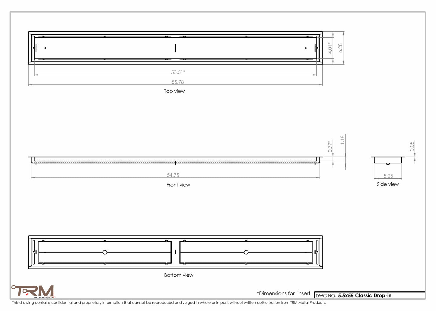 5.5x55 - Classic Drop-in Air Vent, Flush Floor-Matching, All Metal, Floor Vent Cover - TRM Metal  55x5.5