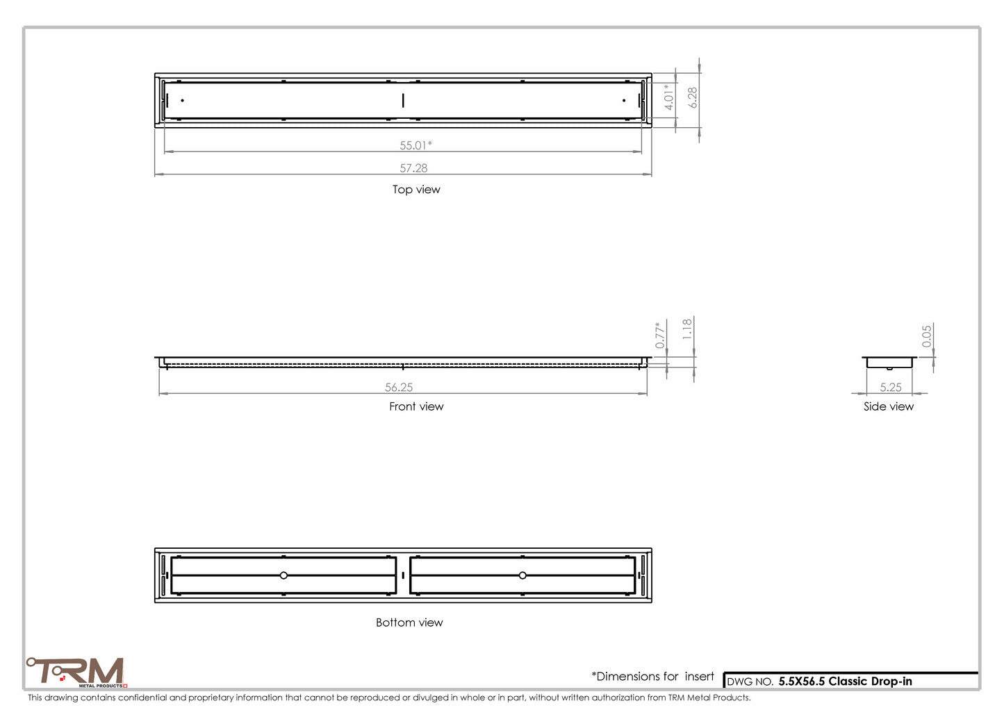 5.5x56.5 - Classic Drop-in Air Vent, Flush Floor-Matching, All Metal, Floor Vent Cover - TRM Metal  56.5x5.5