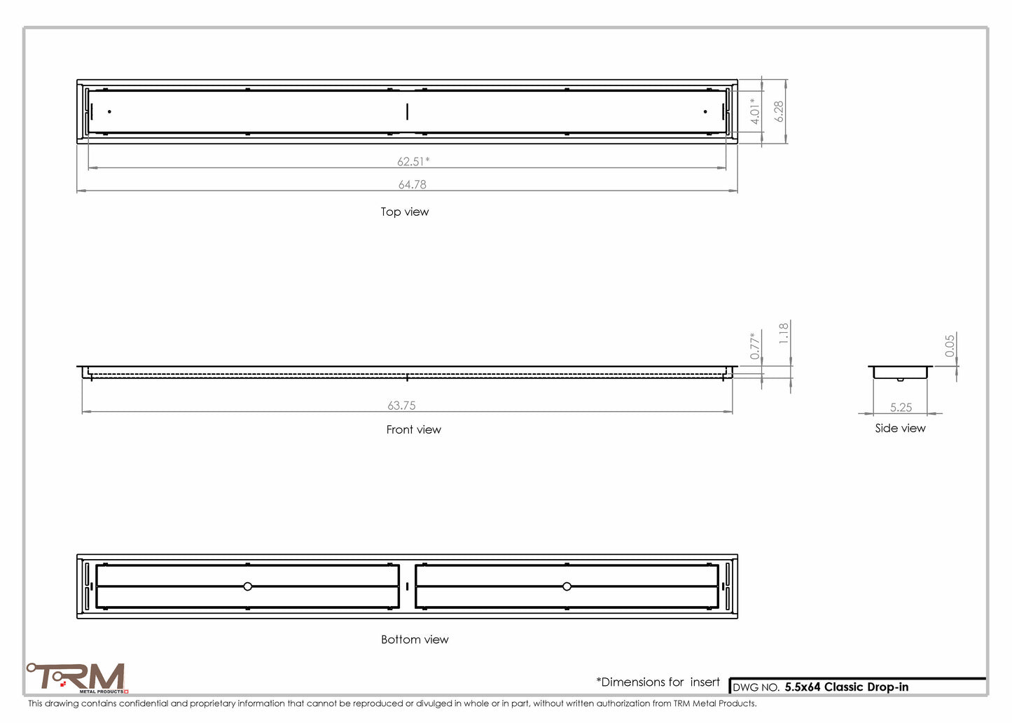 5.5x64 - Classic Drop-in Air Vent, Flush Floor-Matching, All Metal, Floor Vent Cover - TRM Metal  64x5.5