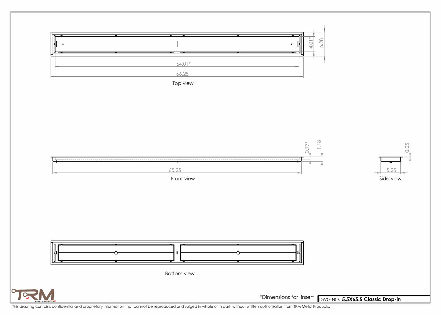 5.5x65.5 - Classic Drop-in Air Vent, Flush Floor-Matching, All Metal, Floor Vent Cover - TRM Metal  65.5x5.5