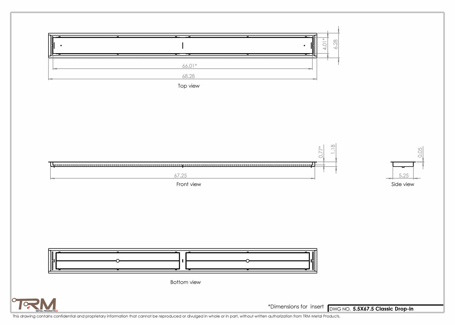 5.5x67.5 - Classic Drop-in Air Vent, Flush Floor-Matching, All Metal, Floor Vent Cover - TRM Metal  67.5x5.5