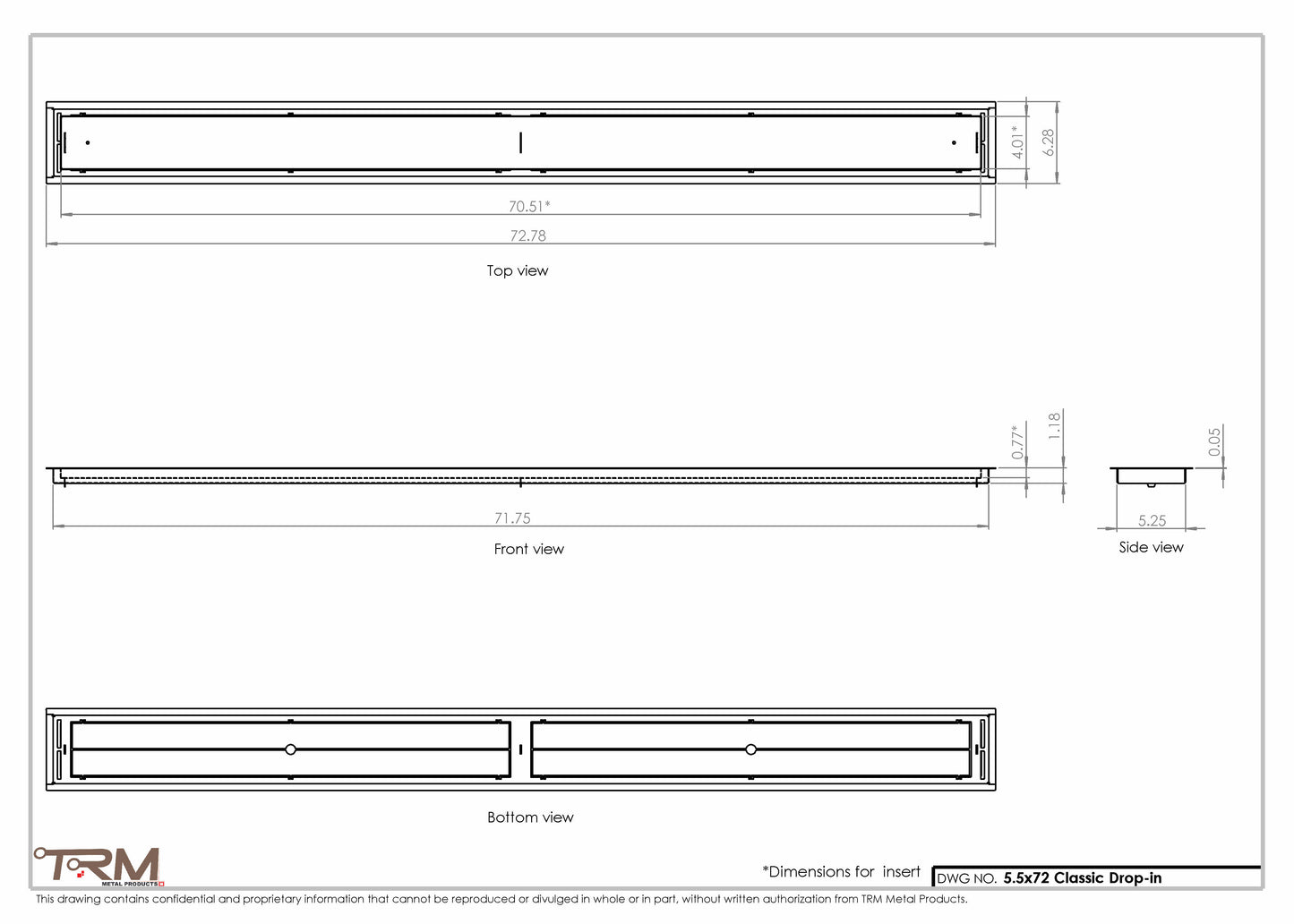 5.5x72 - Classic Drop-in Air Vent, Flush Floor-Matching, All Metal, Floor Vent Cover - TRM Metal  72x5.5