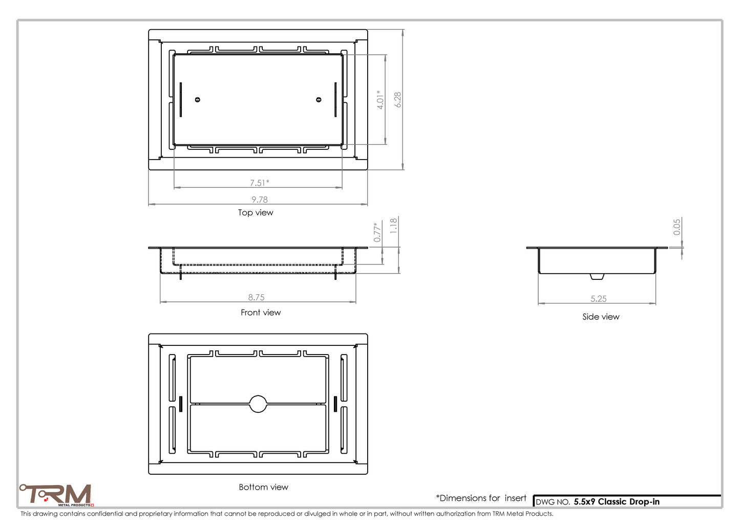5.5x9 - Classic Drop-in Air Vent, Flush Floor-Matching, All Metal, Floor Vent Cover - TRM Metal  9x5.5