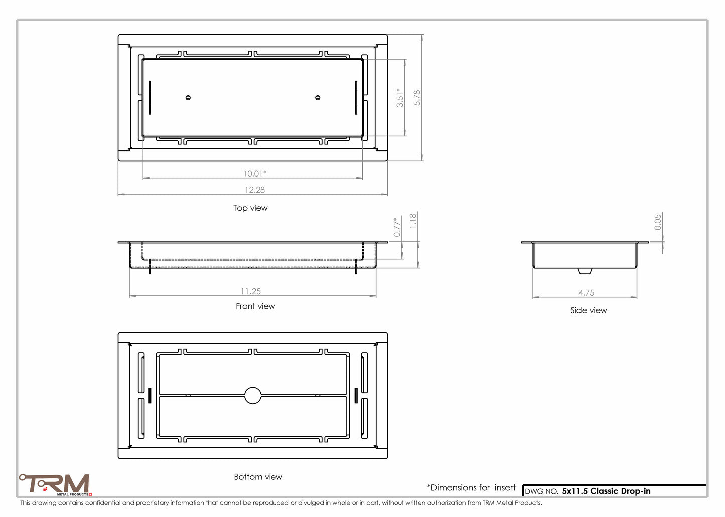 5x11.5 - Classic Drop-in Air Vent, Flush Floor-Matching, All Metal, Floor Vent Cover - TRM Metal  11.5x5
