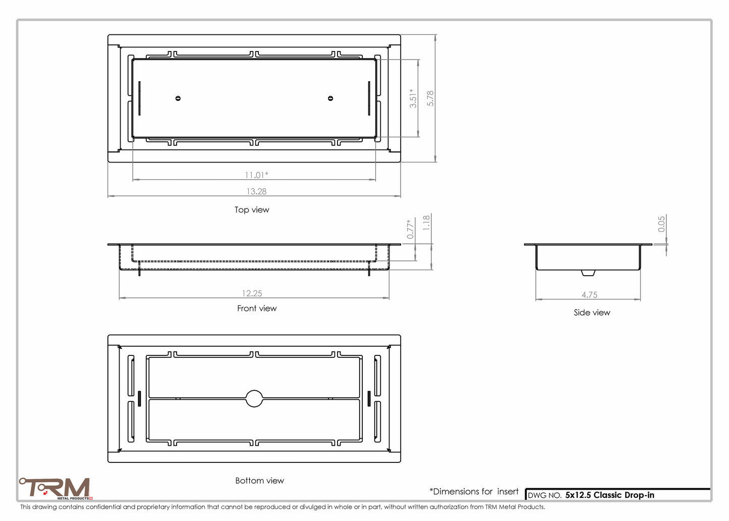 5x12.5 - Classic Drop-in Air Vent, Flush Floor-Matching, All Metal, Floor Vent Cover - TRM Metal  12.5x5