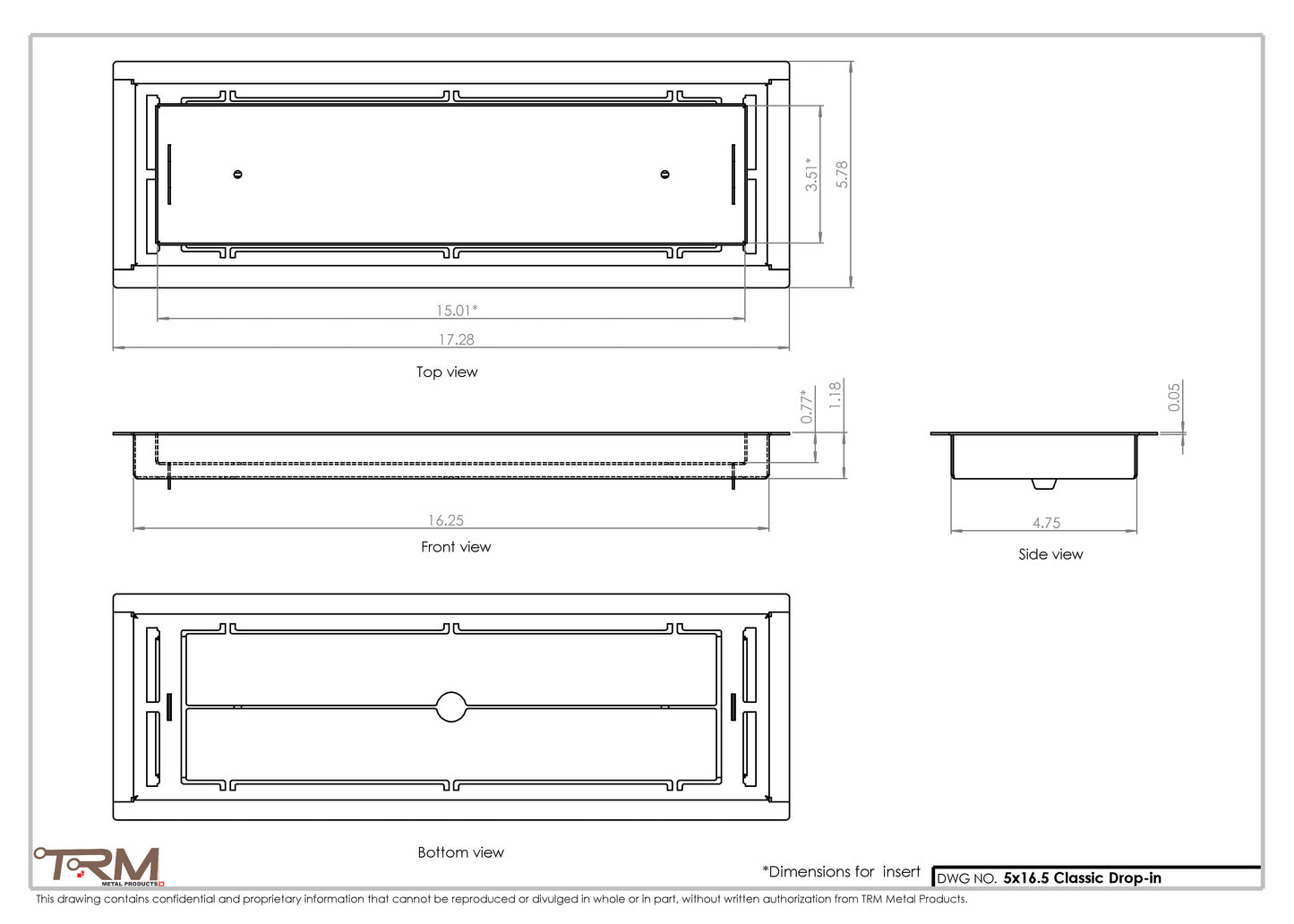 5x16.5 - Classic Drop-in Air Vent, Flush Floor-Matching, All Metal, Floor Vent Cover - TRM Metal  16.5x5