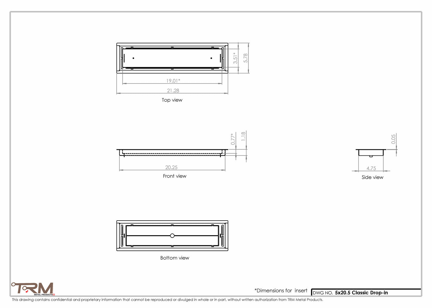 5x20.5 - Classic Drop-in Air Vent, Flush Floor-Matching, All Metal, Floor Vent Cover - TRM Metal  20.5x5