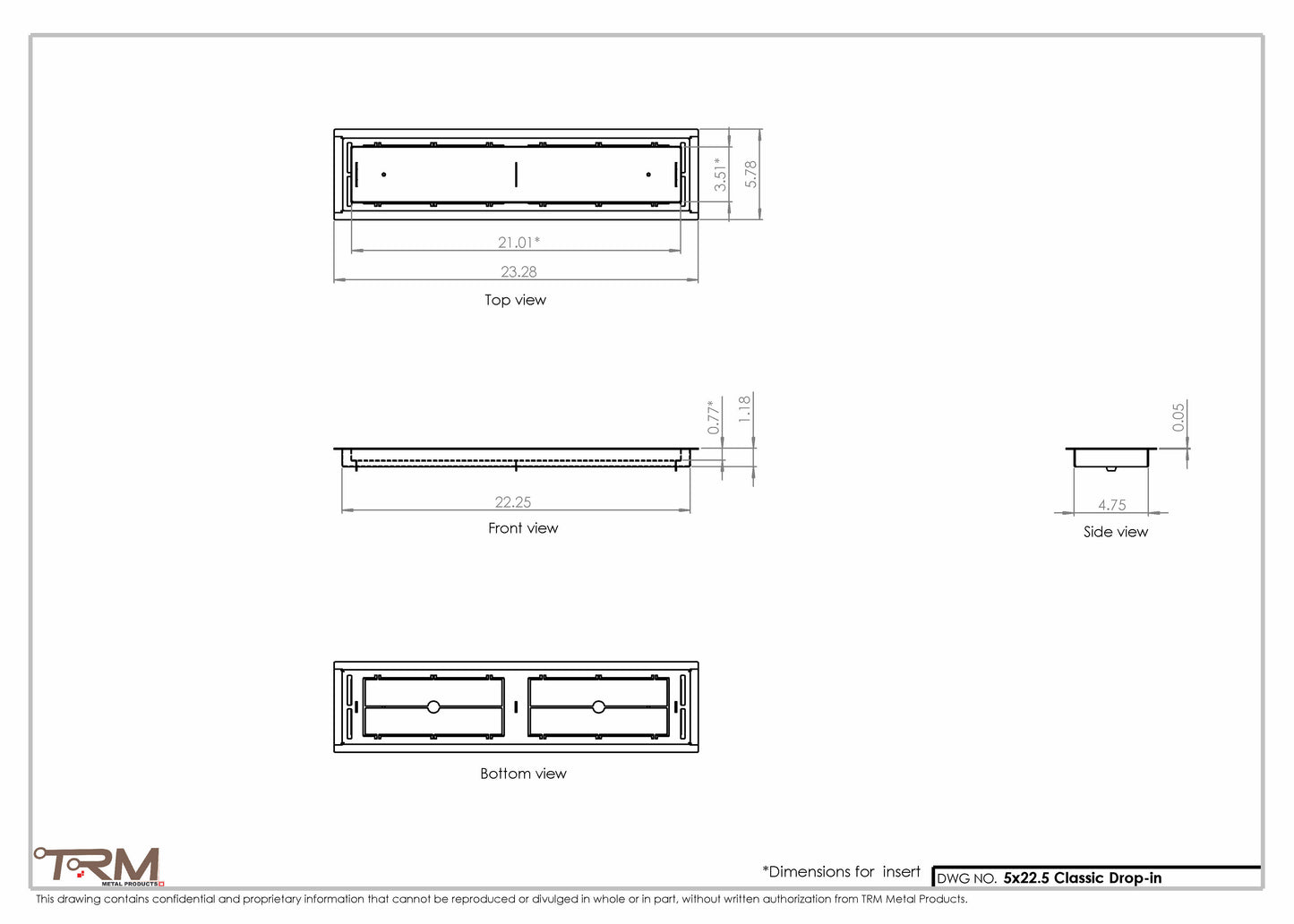 5x22.5 - Classic Drop-in Air Vent, Flush Floor-Matching, All Metal, Floor Vent Cover - TRM Metal  22.5x5