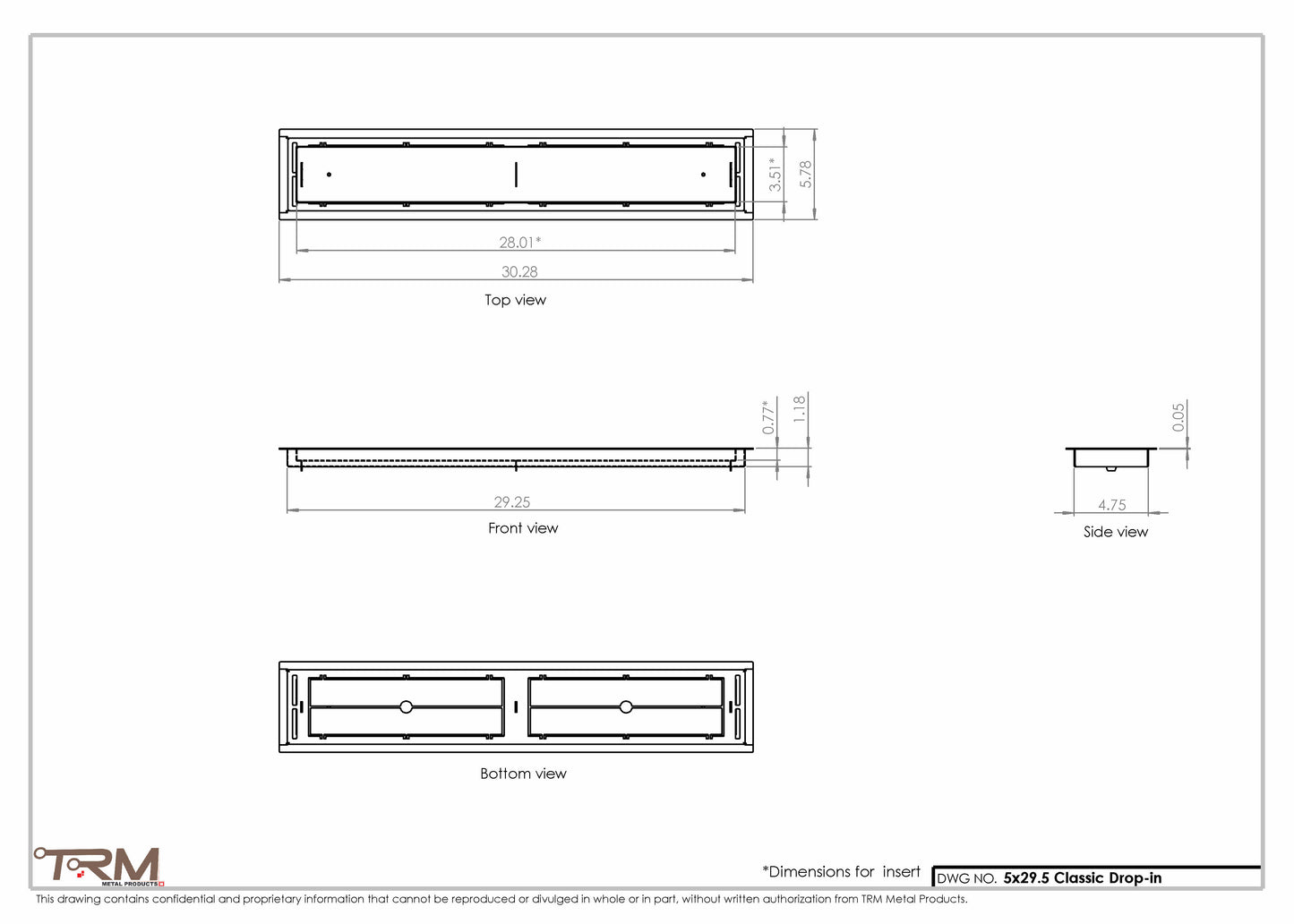 5x29.5 - Classic Drop-in Air Vent, Flush Floor-Matching, All Metal, Floor Vent Cover - TRM Metal  29.5x5