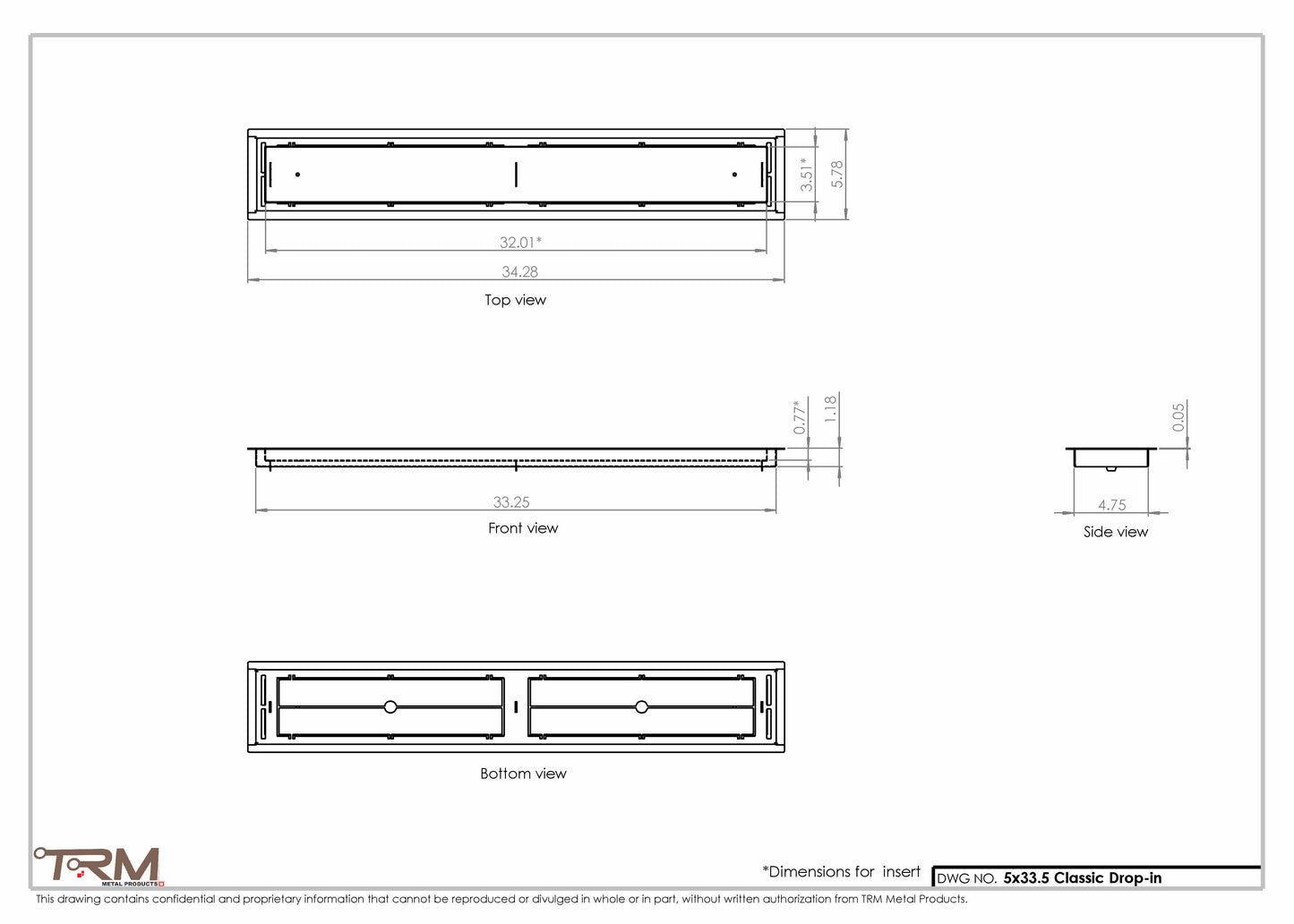 5x33.5 - Classic Drop-in Air Vent, Flush Floor-Matching, All Metal, Floor Vent Cover - TRM Metal  33.5x5