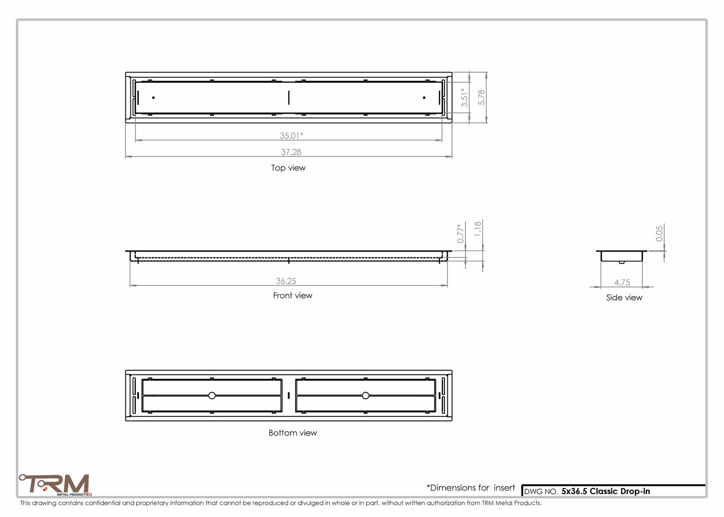 5x36.5 - Classic Drop-in Air Vent, Flush Floor-Matching, All Metal, Floor Vent Cover - TRM Metal  36.5x5