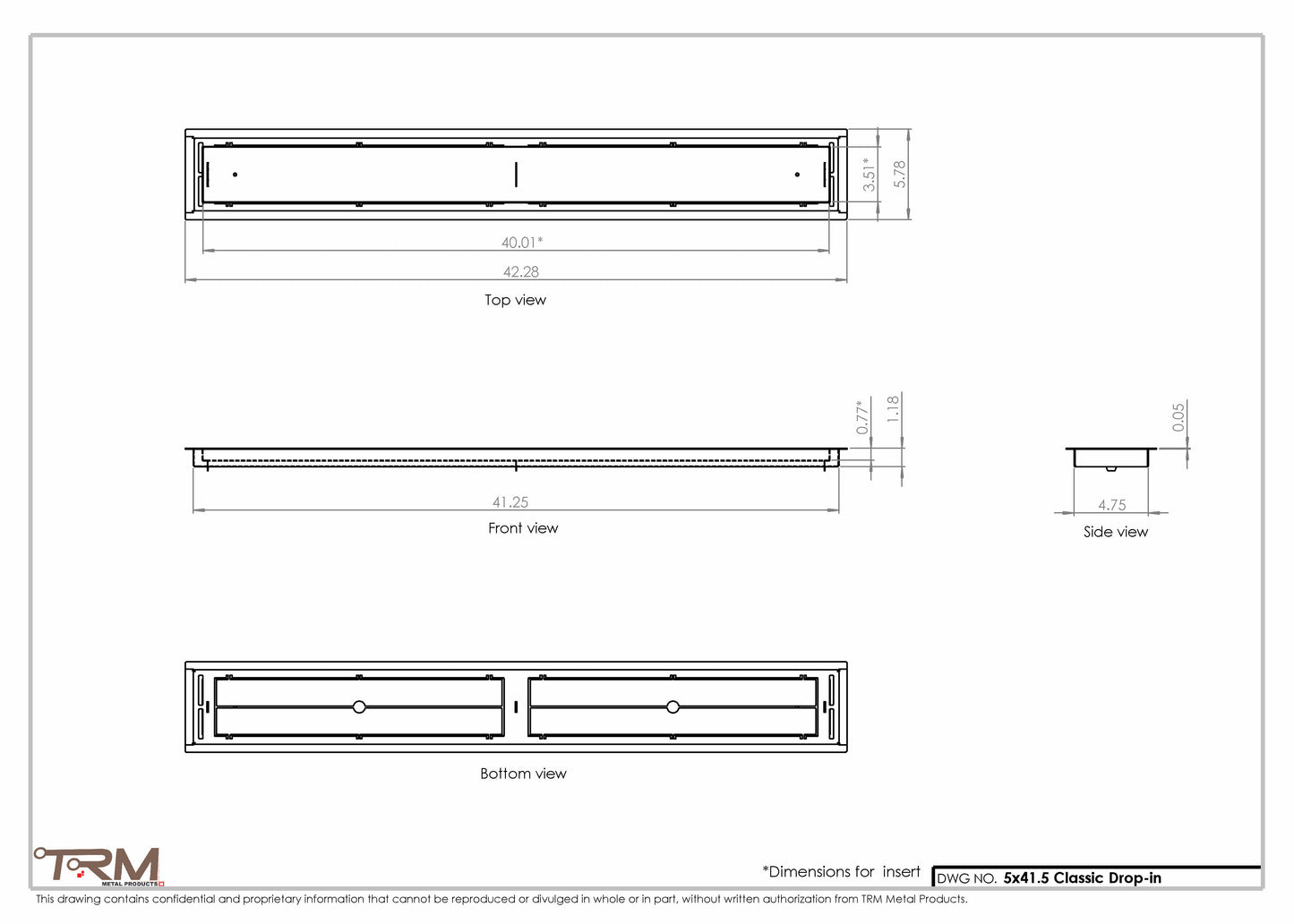 5x41.5 - Classic Drop-in Air Vent, Flush Floor-Matching, All Metal, Floor Vent Cover - TRM Metal  41.5x5