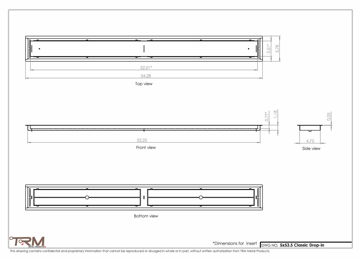 5x53.5 - Classic Drop-in Air Vent, Flush Floor-Matching, All Metal, Floor Vent Cover - TRM Metal  53.5x5