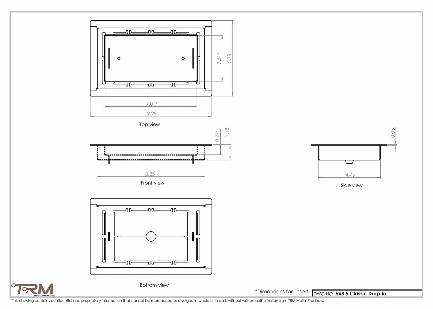 5x8.5 - Classic Drop-in Air Vent, Flush Floor-Matching, All Metal, Floor Vent Cover - TRM Metal  8.5x5