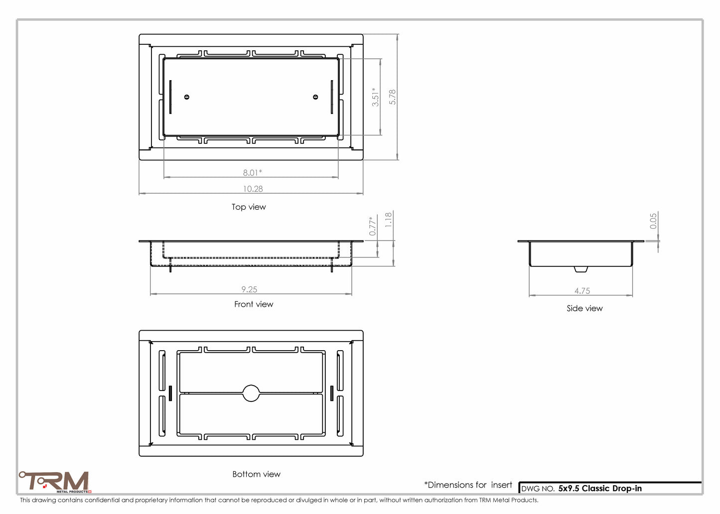 5x9.5 - Classic Drop-in Air Vent, Flush Floor-Matching, All Metal, Floor Vent Cover - TRM Metal  9.5x5