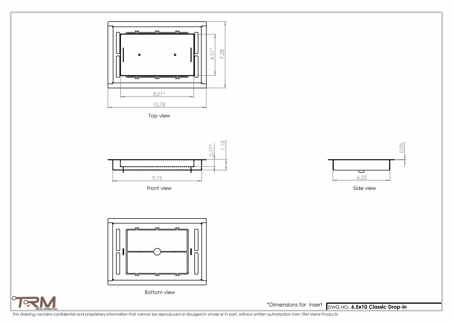 6.5x10 - Classic Drop-in Air Vent, Flush Floor-Matching, All Metal, Floor Vent Cover - TRM Metal  10x6.5