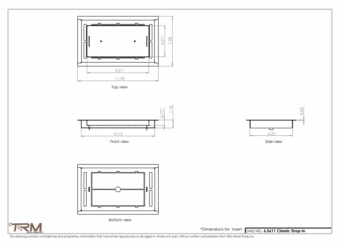 6.5x11 - Classic Drop-in Air Vent, Flush Floor-Matching, All Metal, Floor Vent Cover - TRM Metal  11x6.5
