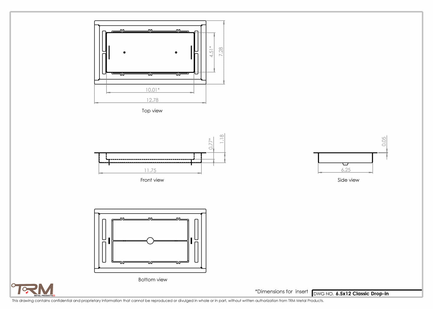 6.5x12 - Classic Drop-in Air Vent, Flush Floor-Matching, All Metal, Floor Vent Cover - TRM Metal  12x6.5