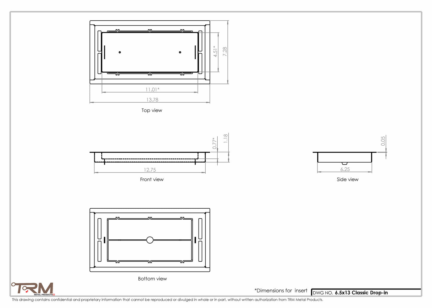 6.5x13 - Classic Drop-in Air Vent, Flush Floor-Matching, All Metal, Floor Vent Cover - TRM Metal  13x6.5