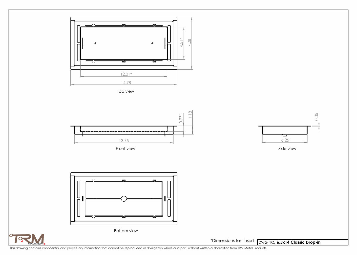 6.5x14 - Classic Drop-in Air Vent, Flush Floor-Matching, All Metal, Floor Vent Cover - TRM Metal  14x6.5
