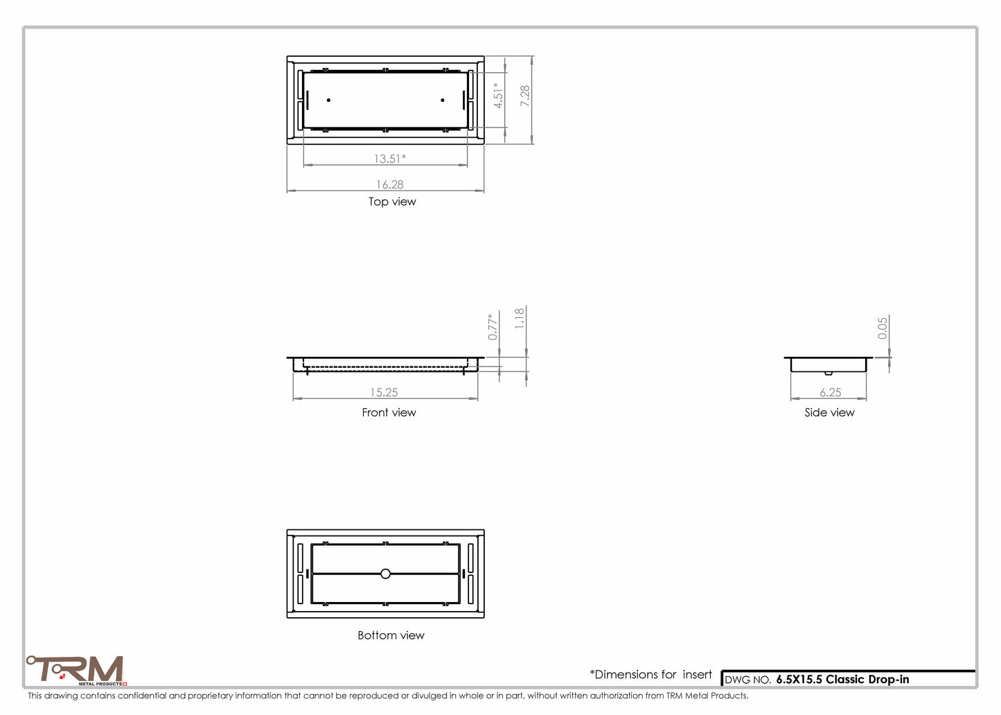 6.5x15.5 - Classic Drop-in Air Vent, Flush Floor-Matching, All Metal, Floor Vent Cover - TRM Metal  15.5x6.5