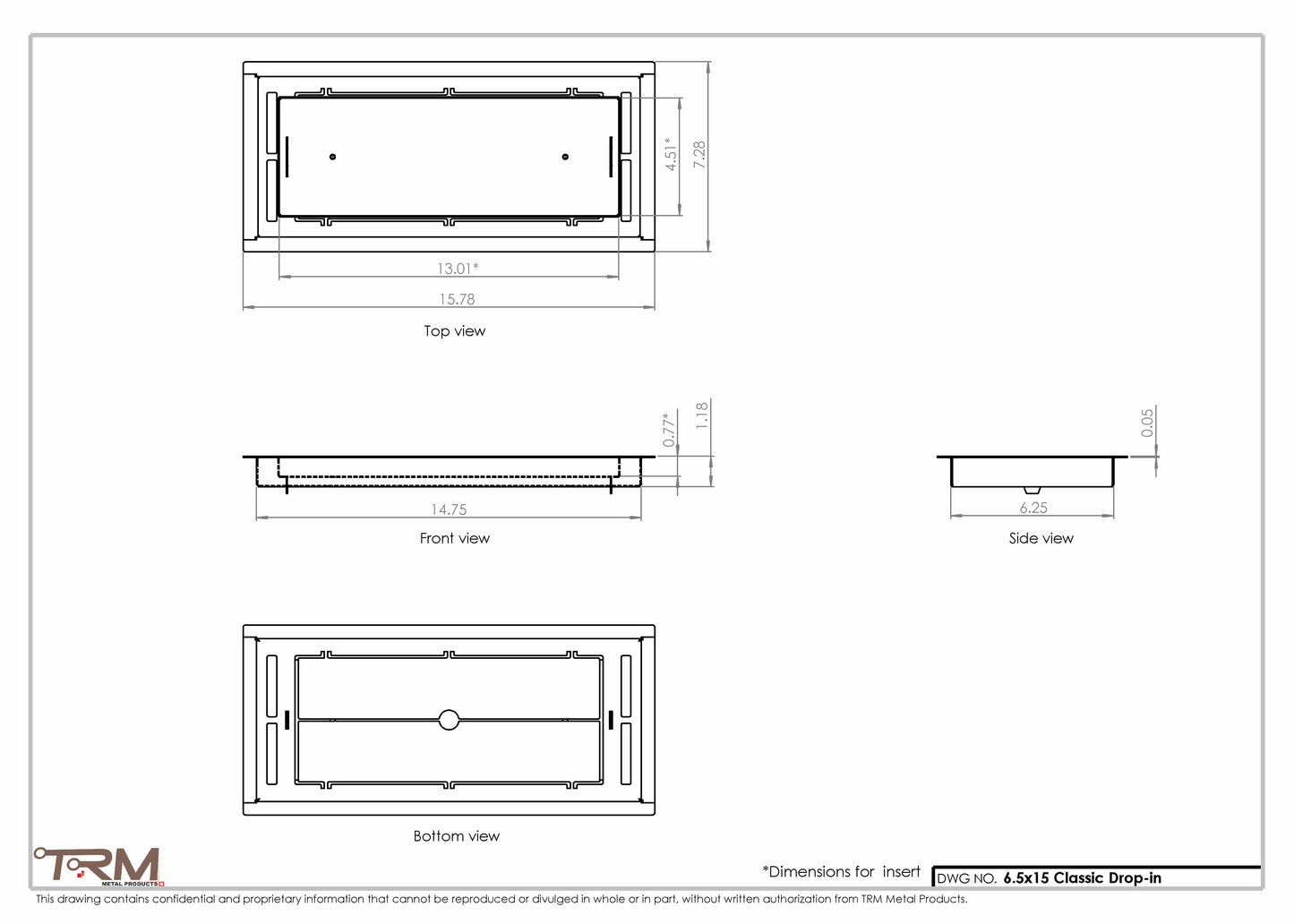 6.5x15 - Classic Drop-in Air Vent, Flush Floor-Matching, All Metal, Floor Vent Cover - TRM Metal  15x6.5