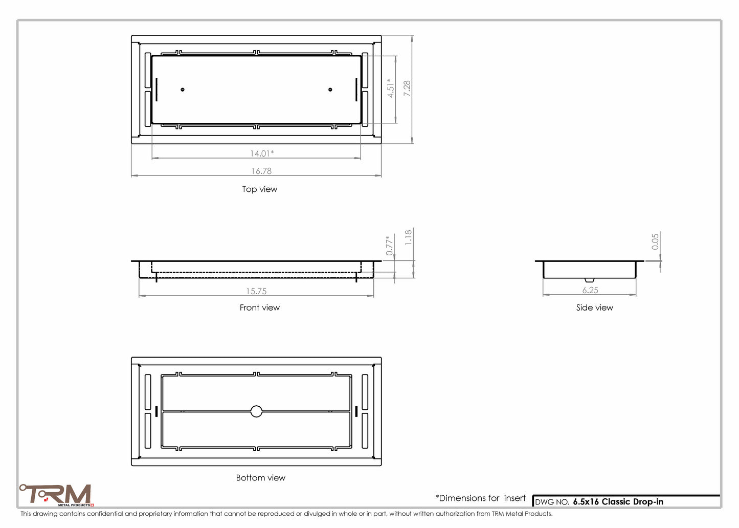 6.5x16 - Classic Drop-in Air Vent, Flush Floor-Matching, All Metal, Floor Vent Cover - TRM Metal  16x6.5