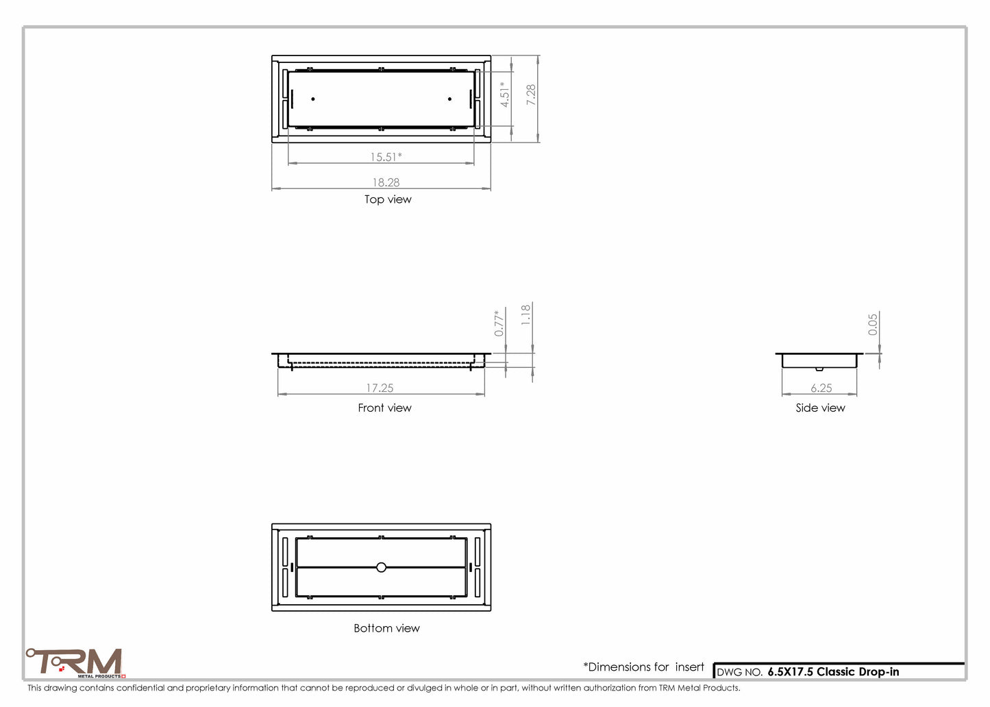 6.5x17.5 - Classic Drop-in Air Vent, Flush Floor-Matching, All Metal, Floor Vent Cover - TRM Metal  17.5x6.5