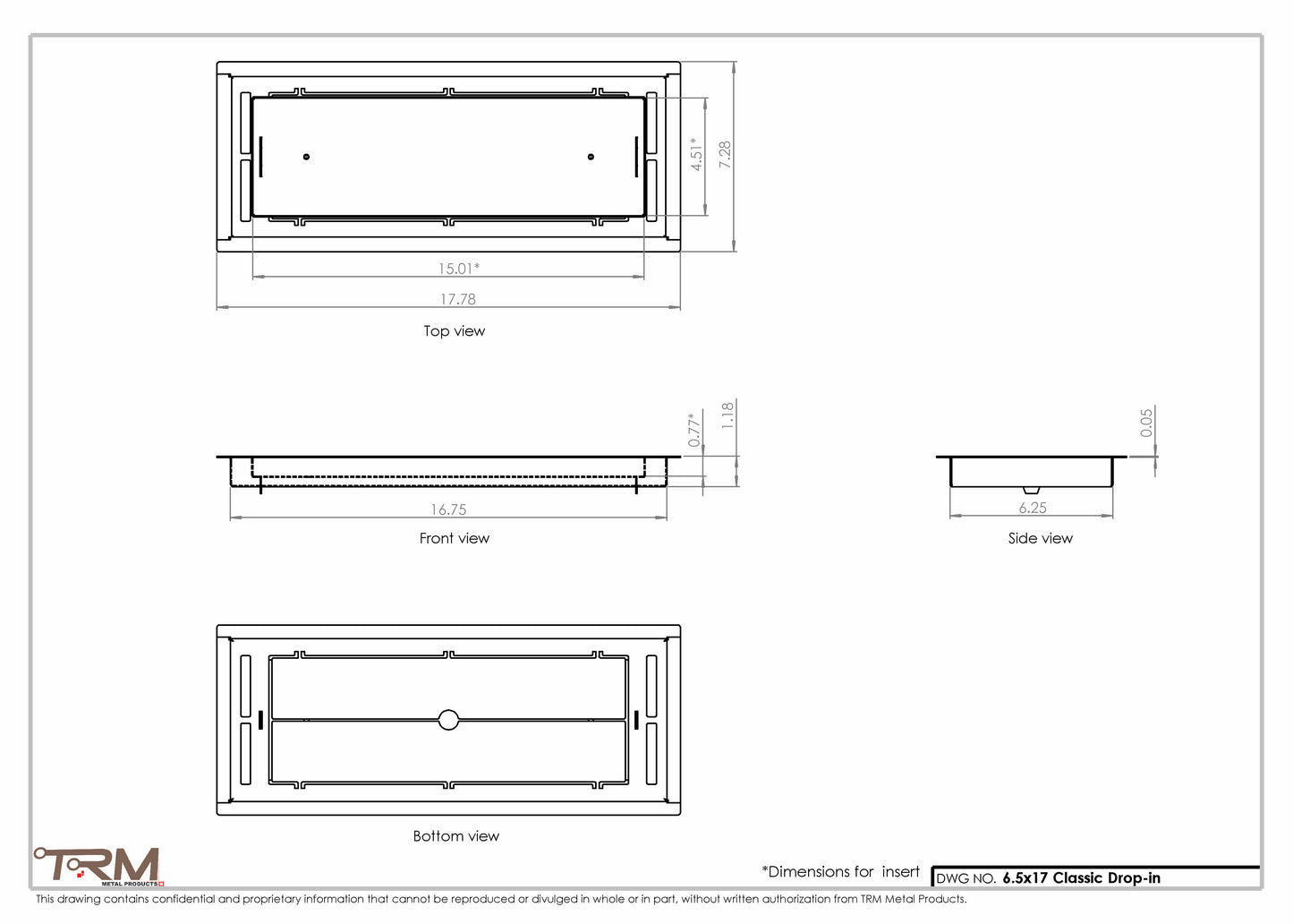 6.5x17 - Classic Drop-in Air Vent, Flush Floor-Matching, All Metal, Floor Vent Cover - TRM Metal  17x6.5