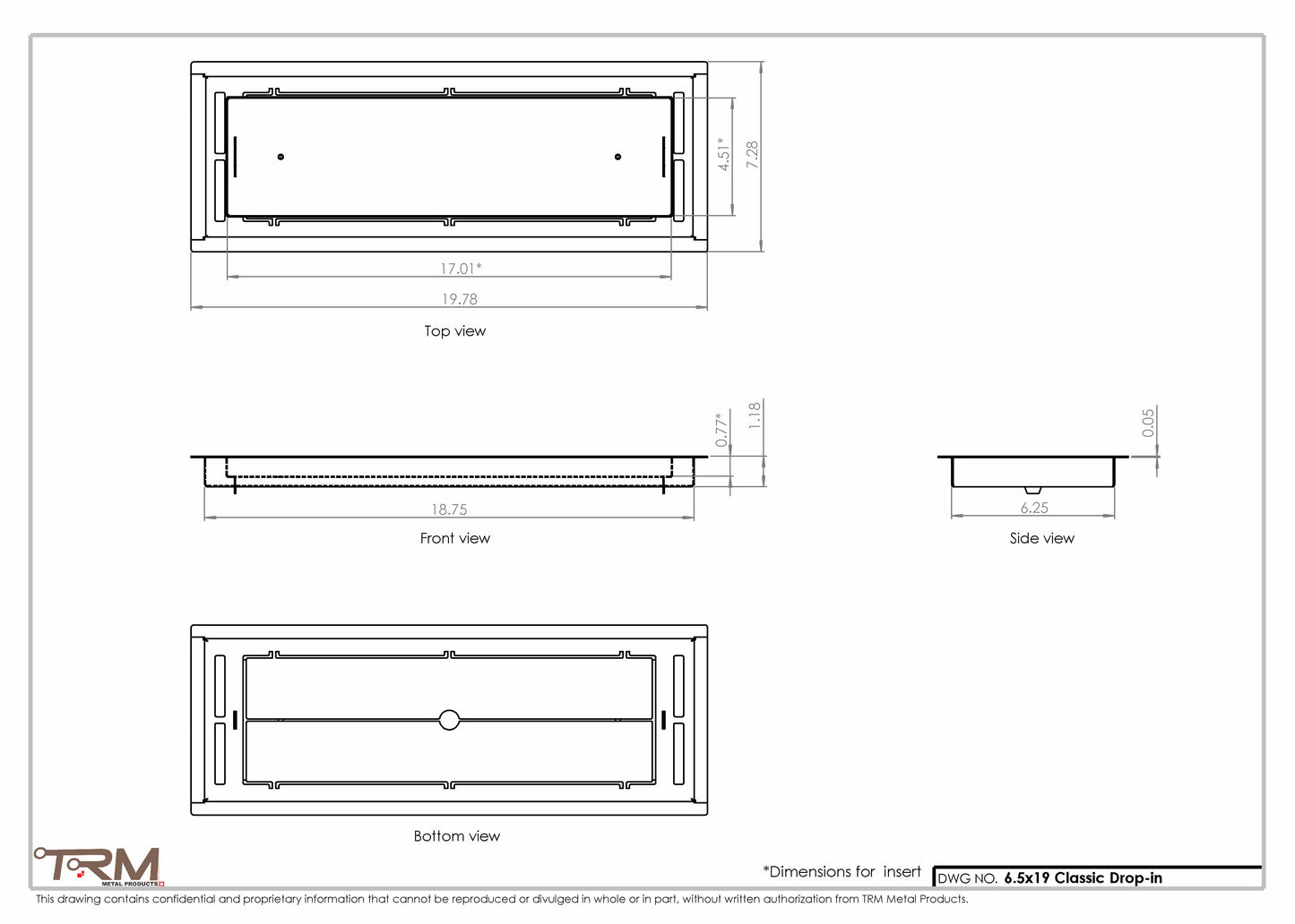 6.5x19 - Classic Drop-in Air Vent, Flush Floor-Matching, All Metal, Floor Vent Cover - TRM Metal  19x6.5