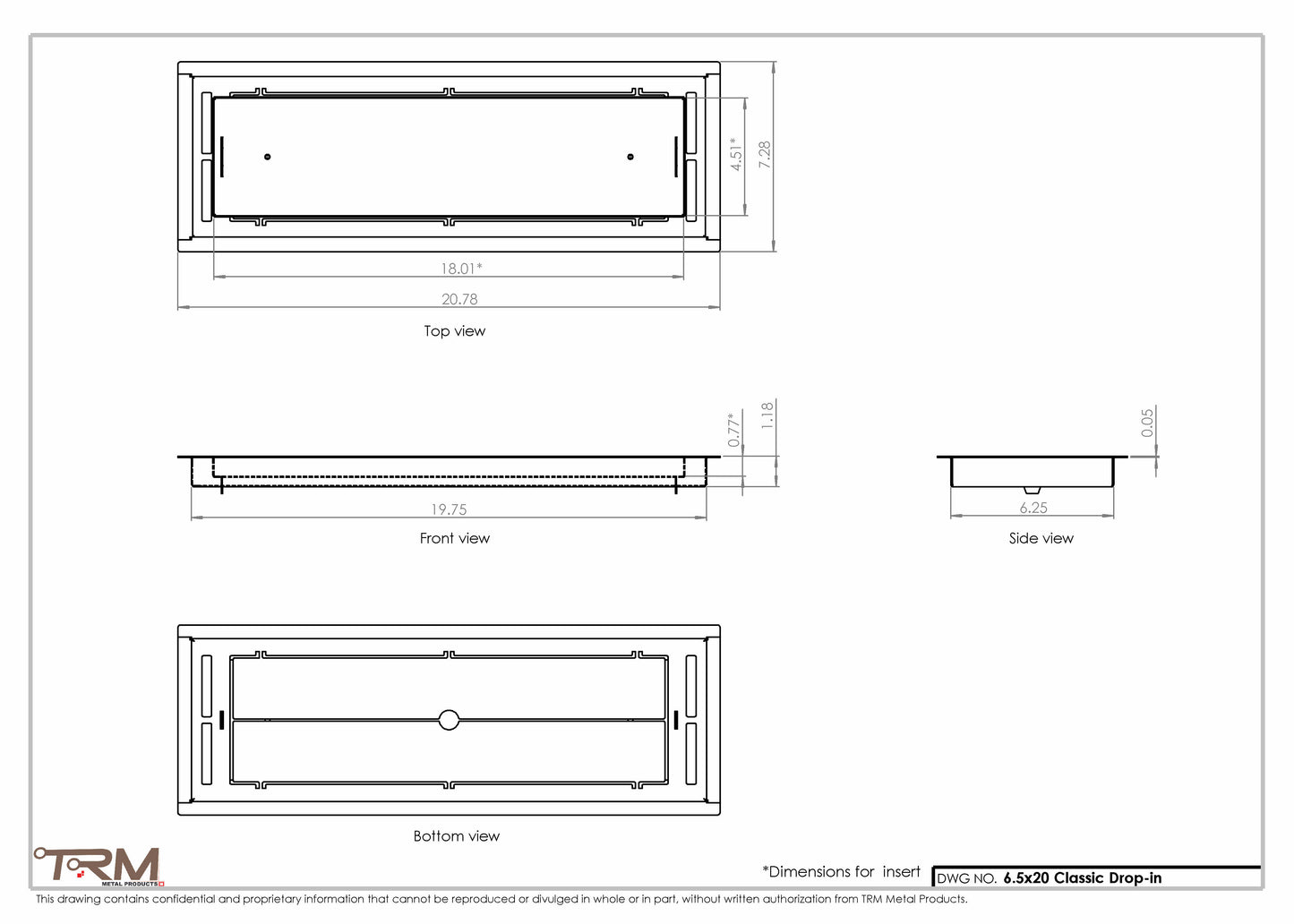 6.5x20 - Classic Drop-in Air Vent, Flush Floor-Matching, All Metal, Floor Vent Cover - TRM Metal  20x6.5