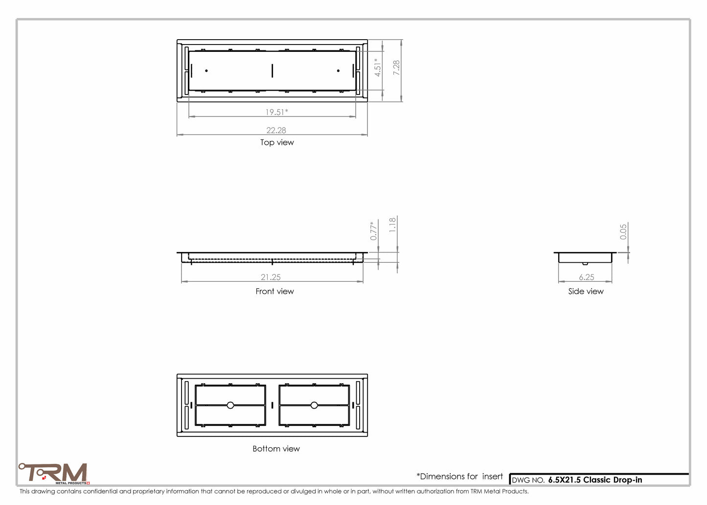6.5x21.5 - Classic Drop-in Air Vent, Flush Floor-Matching, All Metal, Floor Vent Cover - TRM Metal  21.5x6.5