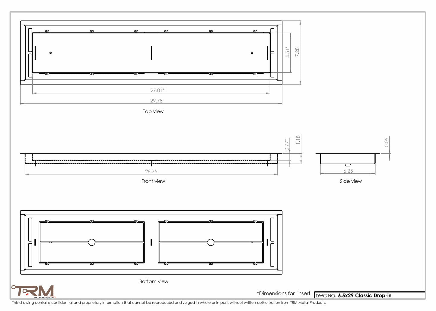 6.5x29 - Classic Drop-in Air Vent, Flush Floor-Matching, All Metal, Floor Vent Cover - TRM Metal  29x6.5