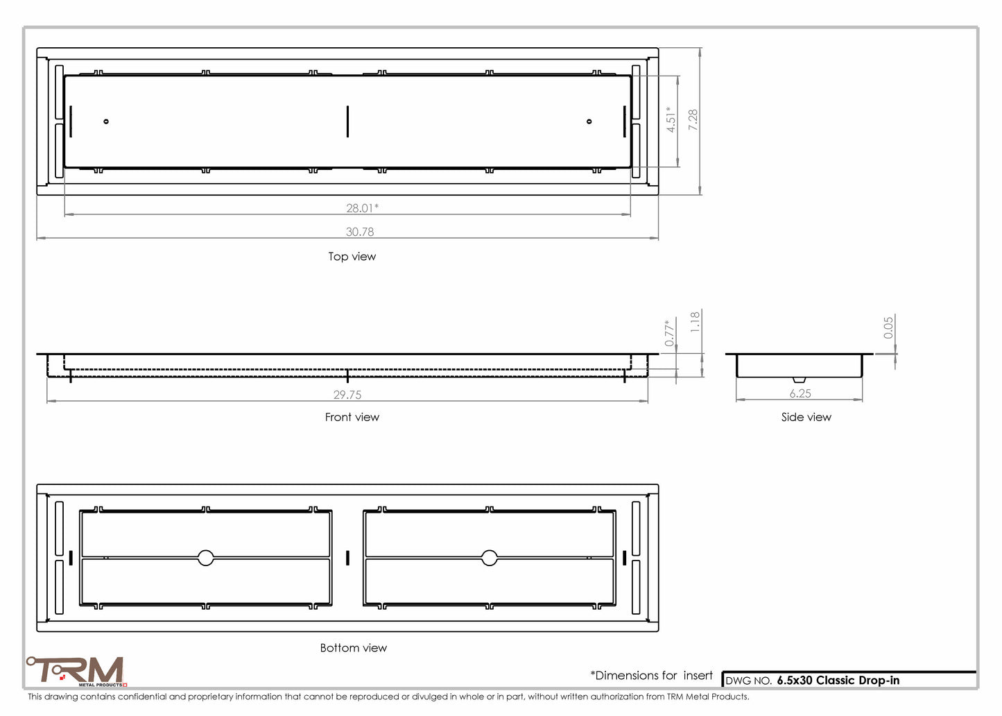 6.5x30 - Classic Drop-in Air Vent, Flush Floor-Matching, All Metal, Floor Vent Cover - TRM Metal  30x6.5