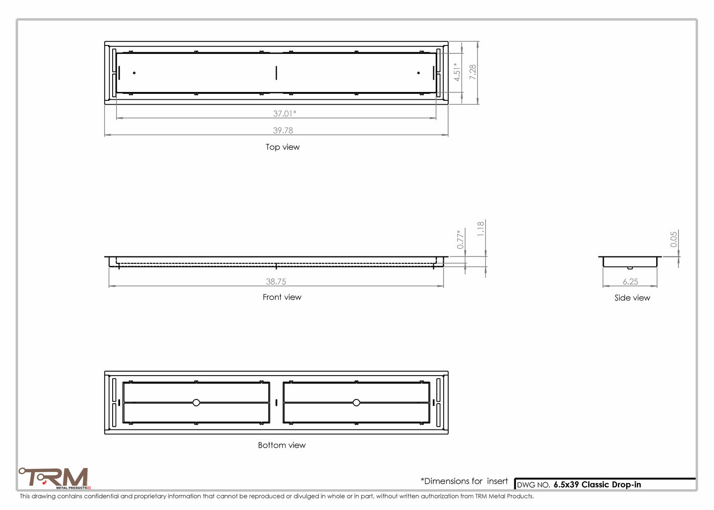 6.5x39 - Classic Drop-in Air Vent, Flush Floor-Matching, All Metal, Floor Vent Cover - TRM Metal  39x6.5