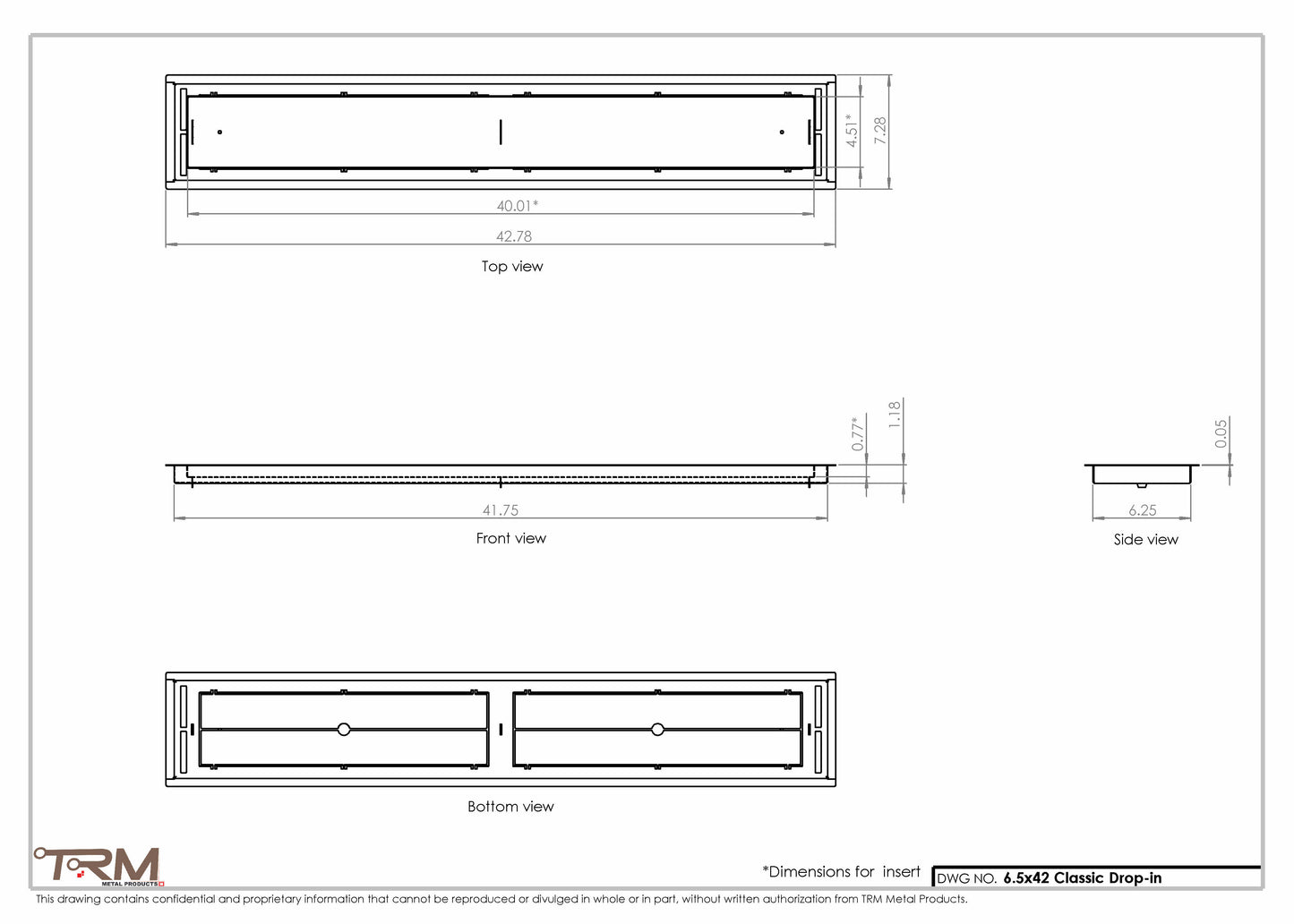 6.5x42 - Classic Drop-in Air Vent, Flush Floor-Matching, All Metal, Floor Vent Cover - TRM Metal  42x6.5